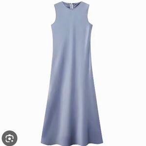 Elegant Blue Sleeveless Satin Dress Size Large